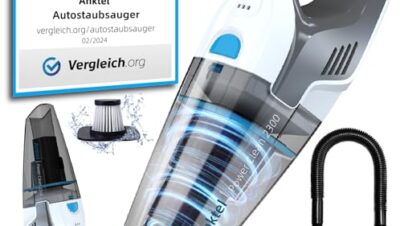 Anktel PowerClean2300 Handheld Vacuum Cleaner Test Winner 14.8 V 9700 Pa with Charging Station Handheld Vacuum Cleaner Battery Bagless Wet and Dry with Washable HEPA Filter Handheld Vacuum Cleaner