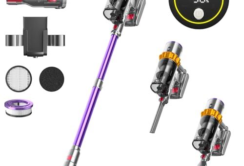 Anyson 45000 Pa/550 W/70 min Cordless Vacuum Cleaner, 1.6 L Battery Vacuum Cleaner, Super Quiet, Battery Vacuum Cleaner, Self-Charging with LED Display/Anti-Tangle Brush, Stick Vacuum Cleaner for Hard