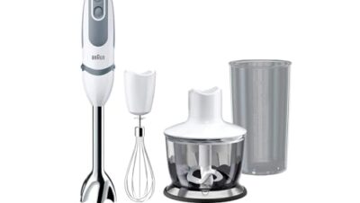 Braun hand blender MQ 5235WH hand blender - MultiQuick 5 Vario hand blender with stainless steel blender base, 1000 watt, incl. 3-part accessory set, white / gray