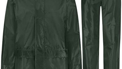 BWOLF Himalaya Men's Rain Suit, Long Sleeve, Waterproof with Elastic Waist, Hooded Jacket, Suit, Rain Clothing, Rain Jacket + Rain Trousers, 2 Pockets, dark green, l