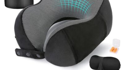 Cirorld Aeroplane Neck Pillow, Adult Travel Pillow, Memory Foam, Adjustable Compact Neck Pillow, Travel, Ergonomic, Soft, Breathable with Earplugs, Eye Mask, Carry Bag