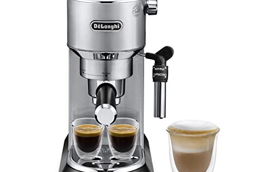 De'Longhi Dedica Style EC 685.M Espresso Filter Holder Espresso Machine with Professional Milk Foam Nozzle 15 cm Wide 1 Litre Water Tank Full Metal Casing E.S.E Pads Silver