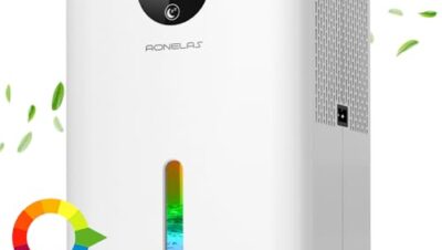 Electric Dehumidifier, 1800 ml, Portable Room Dehumidifier, Extra Quiet, Automatic Defrosting, 7 Coloured LED Light Dehumidifiers for Home