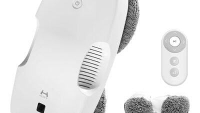 HUTT DDC55 Window Cleaning Robot 3800PA, Electric Window Cleaner, Automatic Window Robot, Window Cleaner Robot Remote Control, for Large Outdoor Windows, Glass, Tiles, 12 x Cloths, White