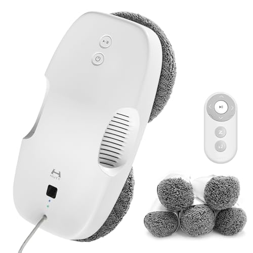 Robot Vinduespudser Bedst i Test: Spejlblanke Ruder Uden Besvær HUTT DDC55 Window Cleaning Robot 3800PA, Electric Window Cleaner, Automatic Window Robot, Window Cleaner Robot Remote Control, for Large Outdoor Windows, Glass, Tiles, 12 x Cloths, White