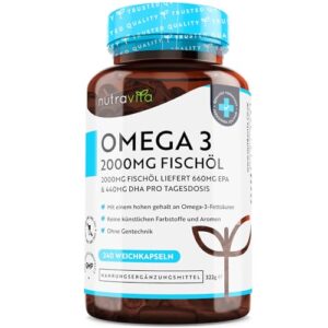 Bedst i Test Fiskeolie: Sundhed på Flasker Nutravita High Dose Omega-3 (2000 mg) - 660 mg EPA & 440 mg DHA - Pure Fish Oil Soft Gels - Made in the UK