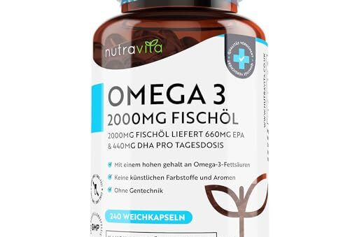 Nutravita High Dose Omega-3 (2000 mg) - 660 mg EPA & 440 mg DHA - Pure Fish Oil Soft Gels - Made in the UK