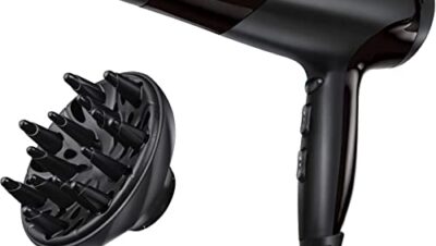 Remington D3198 Ionic Hair Dryer, 2200 W, Ion Care Ceramic Ring: Gentle Styling & Even Heat Distribution, 3 Heat Settings & 2 Separate Blower Settings + Cool Setting, 2 Attachments [Amazon Exclusive]