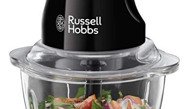 Russell Hobbs Mini Electric Chopper [Glass Jar incl. Storage Lid] Matt Black (500ml, Vegetable Chopper, Blender, Multi & Universal Chopper for Vegetables, Fruit & Meat) 24662-56