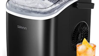 Silonn Ice Cube Machine, 9 Cubes Ready in 6 Minutes, 12 kg in 24 Hours, Self-Cleaning Small Ice Cube Machine, 2 Ice Cube Sizes for Kitchen, Office, Bar and Party, Black