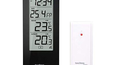 Technoline WS 9767 Weather Station with Radio-Controlled Clock - Indoor and Outdoor Temperature Display - High-Gloss Black - 6.4 x 4.5 x 16.5 cm